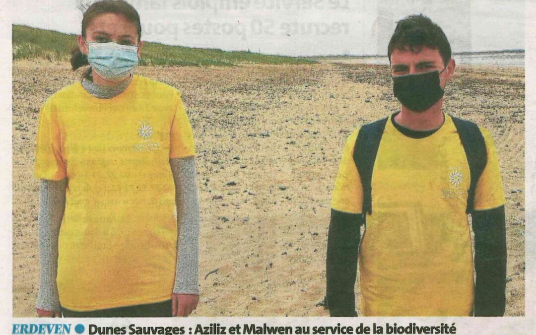 Dunes sauvages : Aziliz et Malwen au service de la biodiversité (1 article Le Télégramme + 1 article Ouest-France)