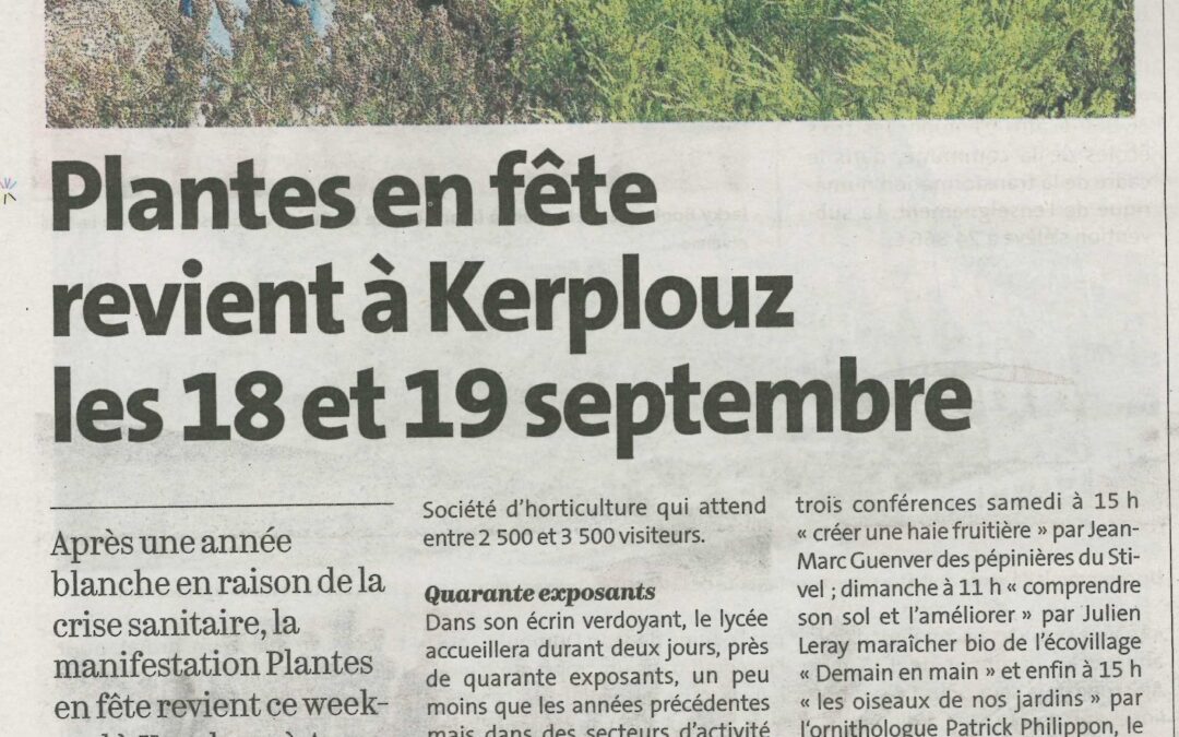 Plantes en fête revient à Kerplouz les 18 et 19 septembre (1 article Le Télégramme + 1 article Ouest-France)